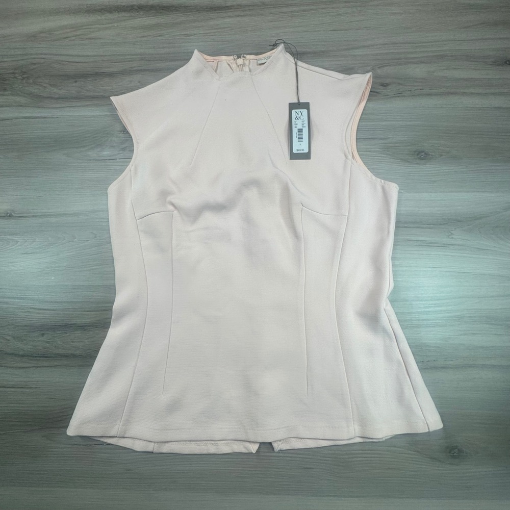 Eva Mendes NY&C‎ Blush Pink Mock Neck Sleeveless Peplum Blouse Top Size 8 NWT